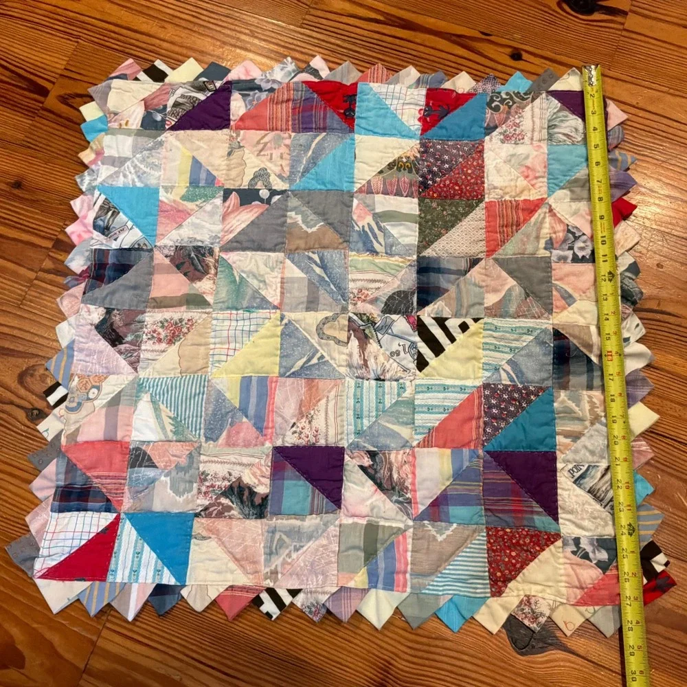 Vintage Handmade Patchwork Quilt Topper Prairie Point Border Colorful 30x29